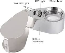 HAND LENS LOUPE X40 WITH UV & LIGHT